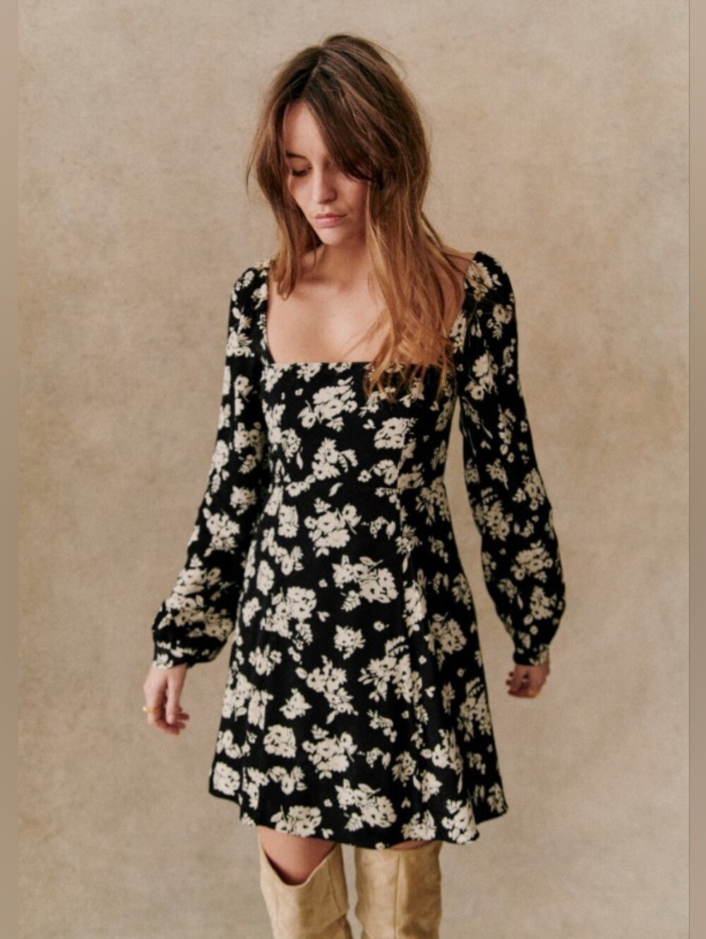 Sezane Carola Dress Floral black White Size 34 US 2